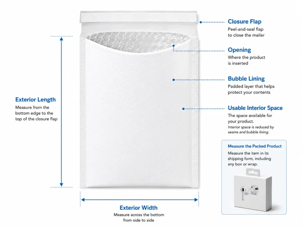 Bubble mailer size measurement guide Bubble mailer size measurement guide