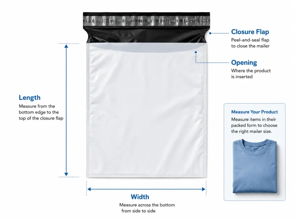 Poly mailer size measurement guide Poly mailer size measurement guide